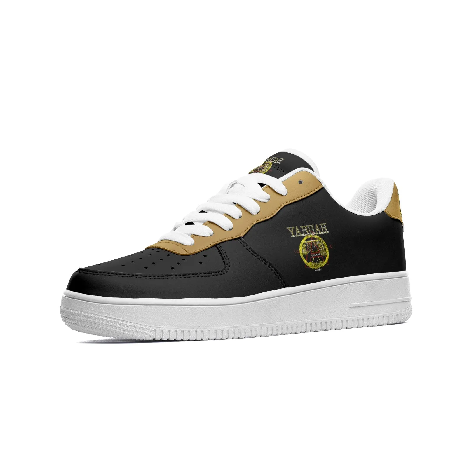 A-Team 01 Gold Low Top PU Leather Unisex Sneakers (White)