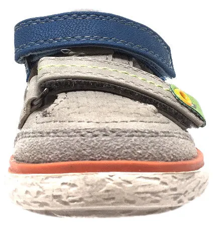 BKO Boy's Bandi II Grey and Blue Canvas Double Hook and Loop Strap Partially Open Sneaker Shoe