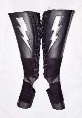 Black Aerial boots w/ Silver metallic ZIGGY Bolt   Suede Grip and ZIP