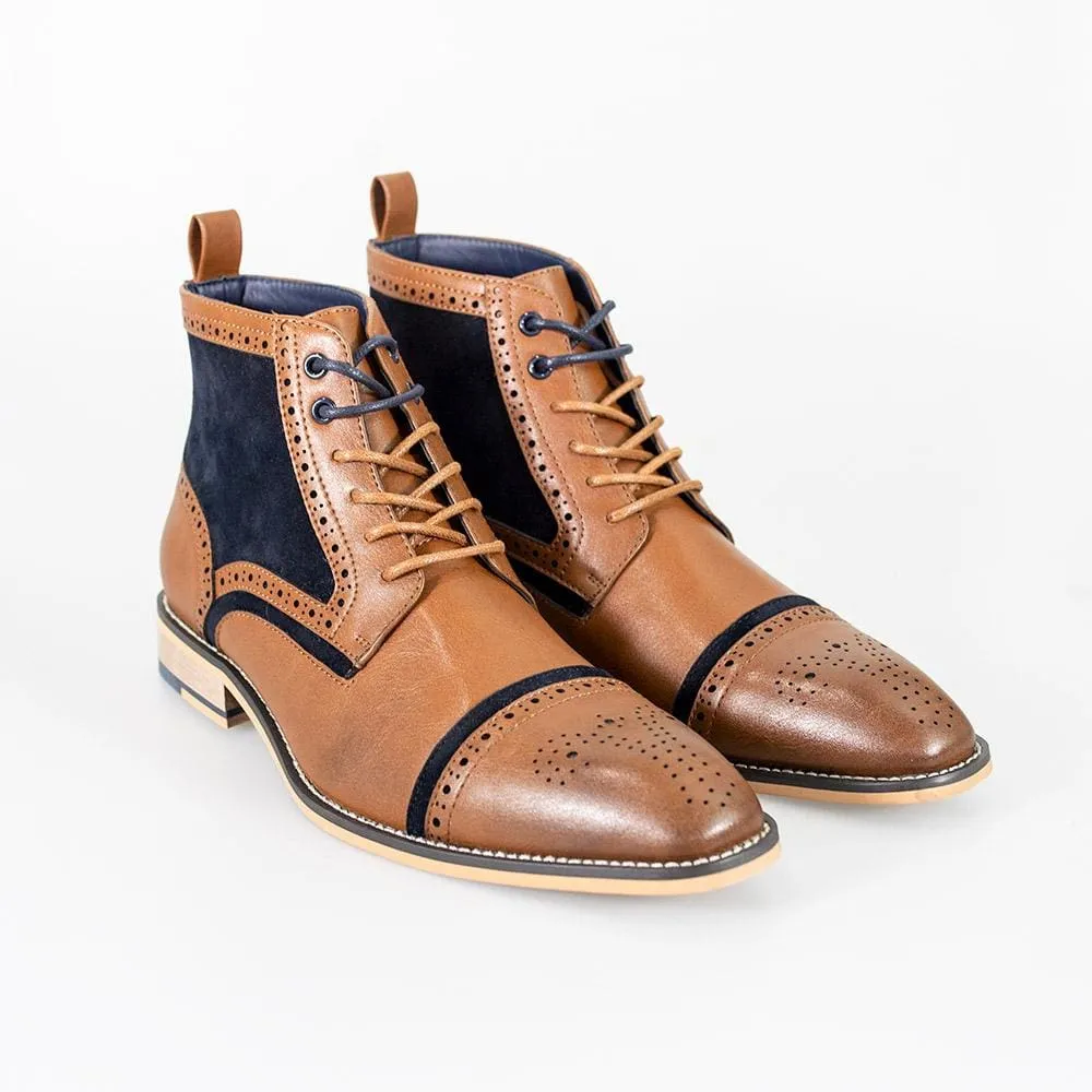 Cavani Modena Tan/Navy Men's Leather Boots