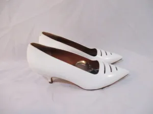 CELINE PARIS ITALY PUMP LEATHER 50 Shoe WHITE 37 / 6.5 Kitten Heel Womens EUC