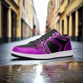 Freaky Shoes Black and Purple Unisex Low Top Leather Sneakers