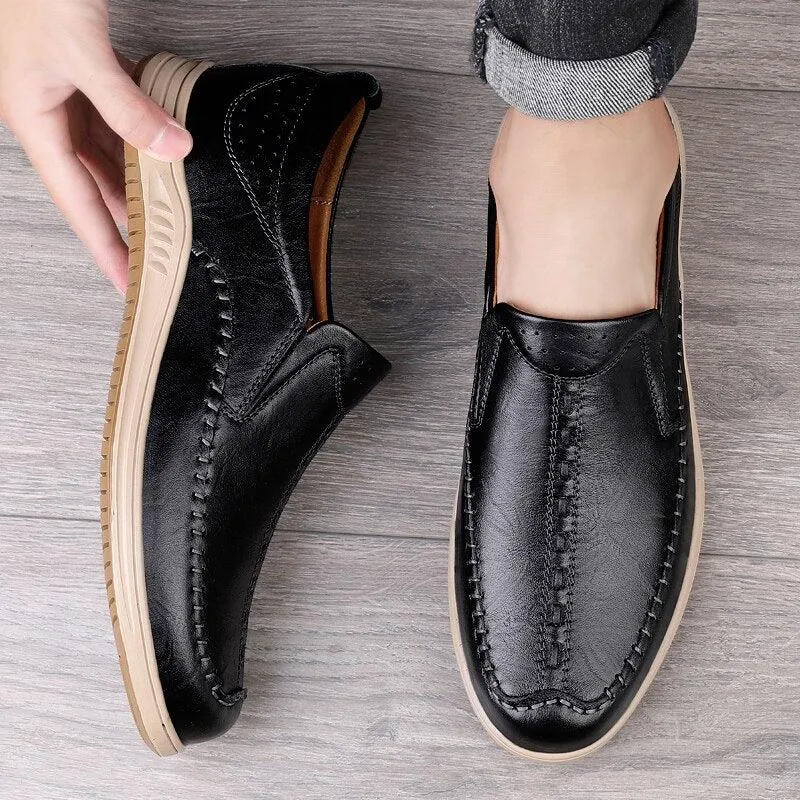 GO159 Men's Casual Leather Loafers: Fashionable Outdoor Flats Shoes