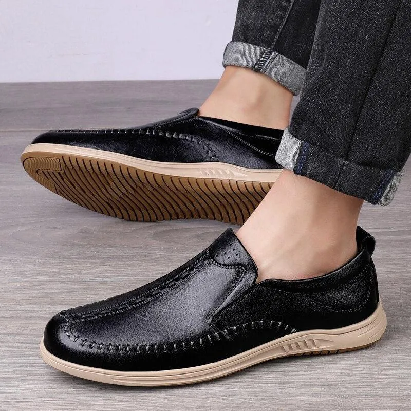 GO159 Men's Casual Leather Loafers: Fashionable Outdoor Flats Shoes