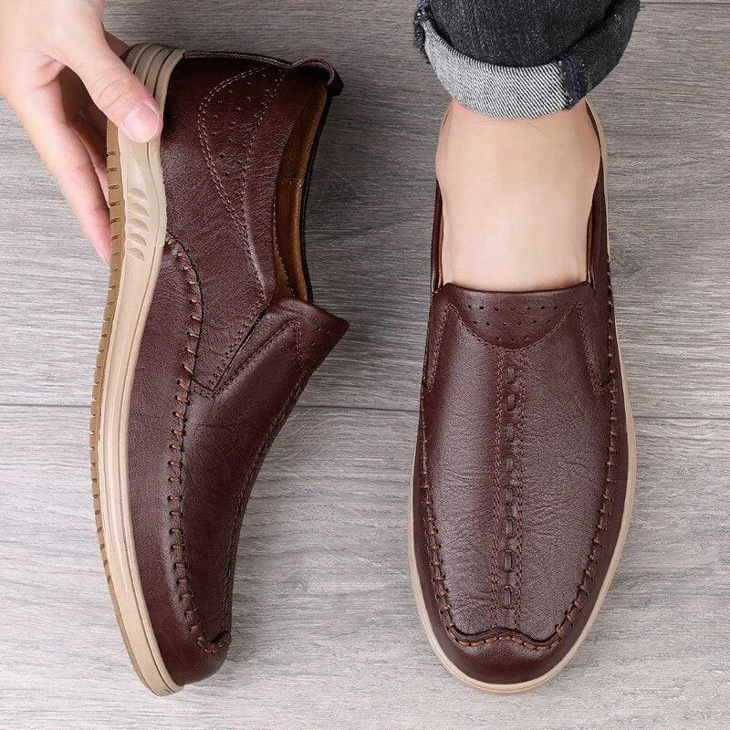 GO159 Men's Casual Leather Loafers: Fashionable Outdoor Flats Shoes