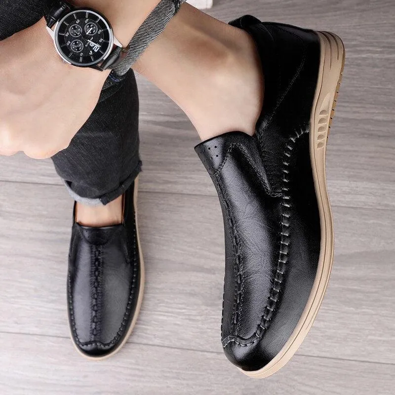 GO159 Men's Casual Leather Loafers: Fashionable Outdoor Flats Shoes