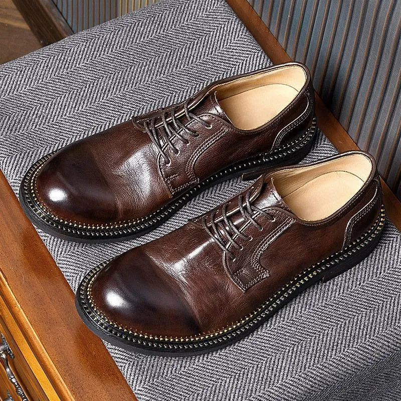 Handmade Retro Leather Oxfords - Men's Casual Shoes QD1245