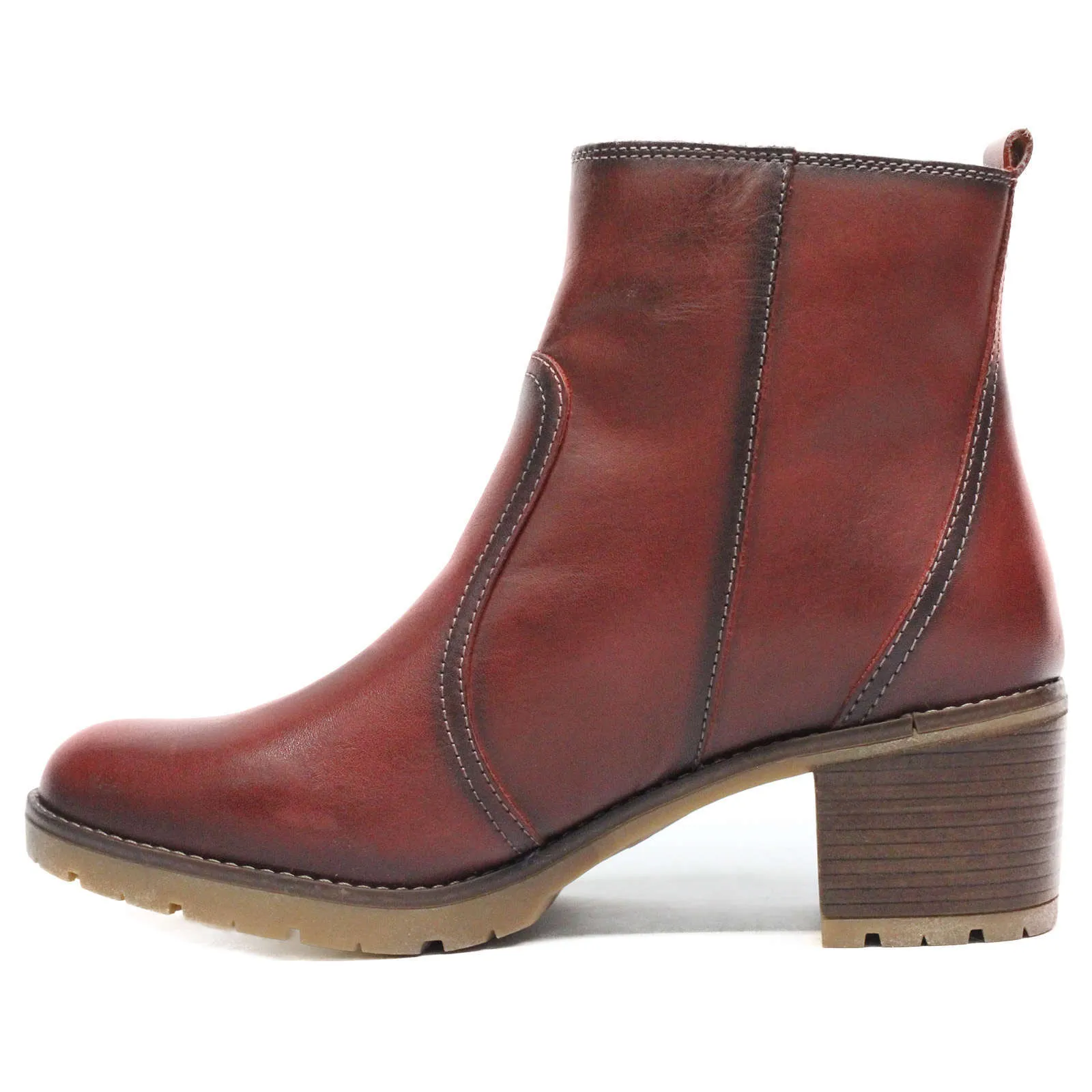 Llanes Calfskin Leather Women's Zip Up Stack Heeled Ankle Boots