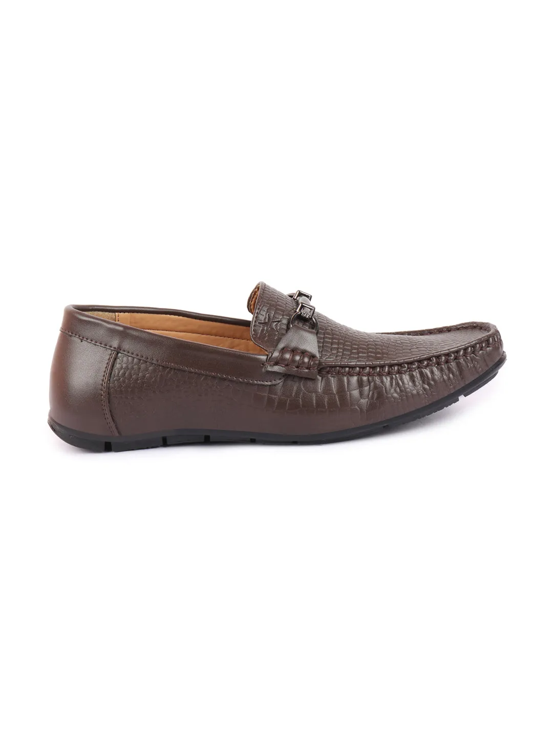 Men Brown Horsebit Buckle Embossed Casual/Dress Loafer Shoes