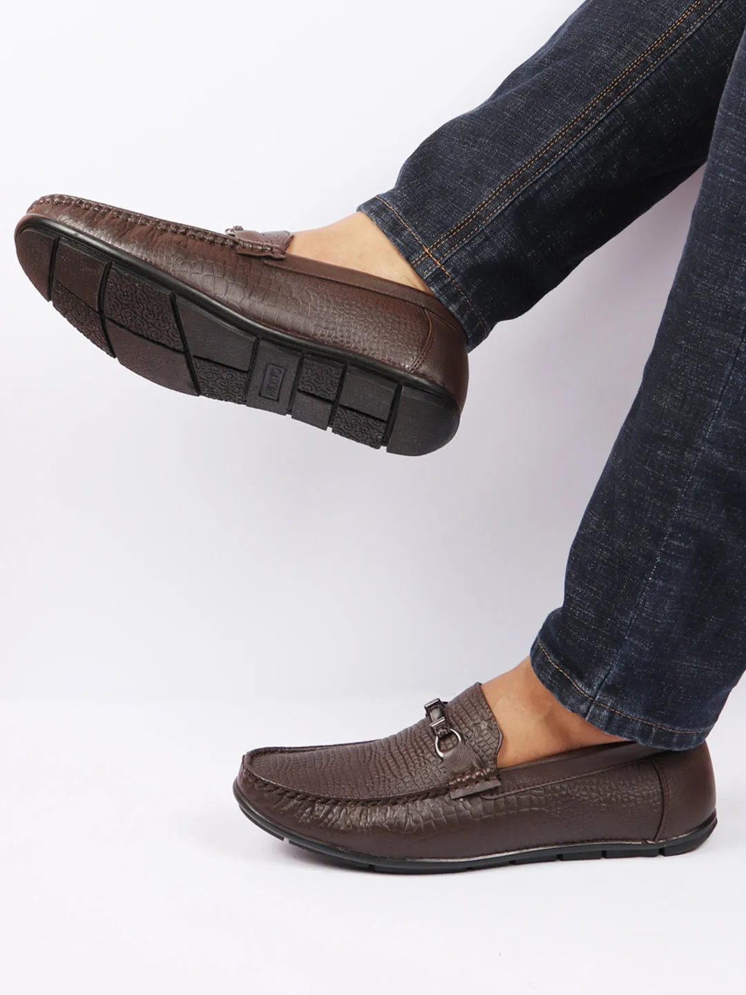 Men Brown Horsebit Buckle Embossed Casual/Dress Loafer Shoes