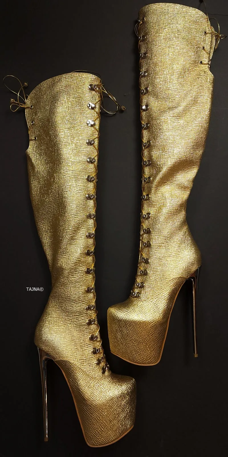 Metallic Golden Military Style Platform Boots