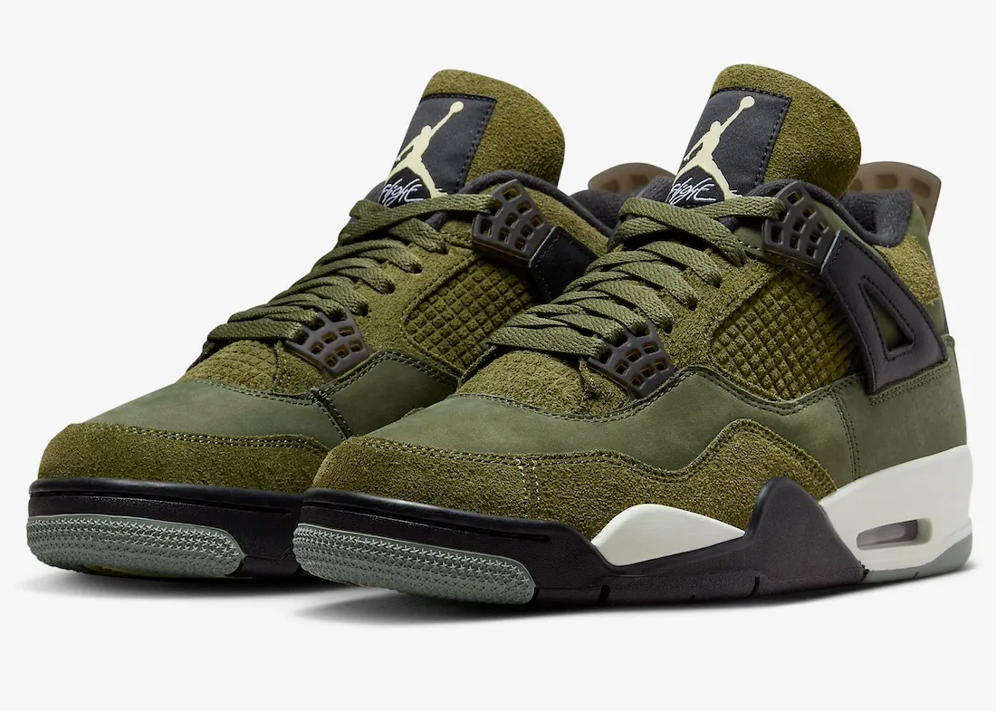 Nike Men's Jordan 4 Retro SE Shoes - Medium Olive / Pale Vanilla / Khaki / Black / Sail