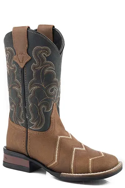 'Roper' Kids' Monterey Angles Western Square Toe - Brown / Black