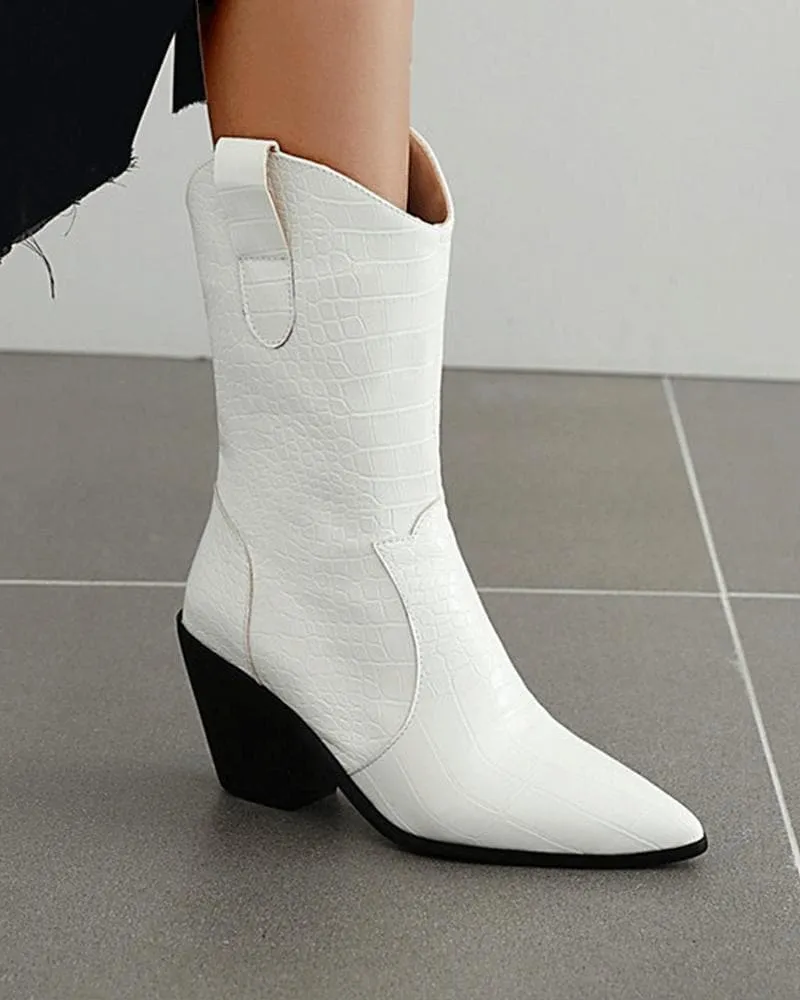 Soild Color Pointed Toe Boots