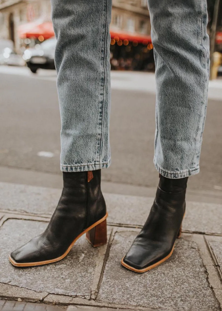 West Vintage Black Leather Ankle Boots