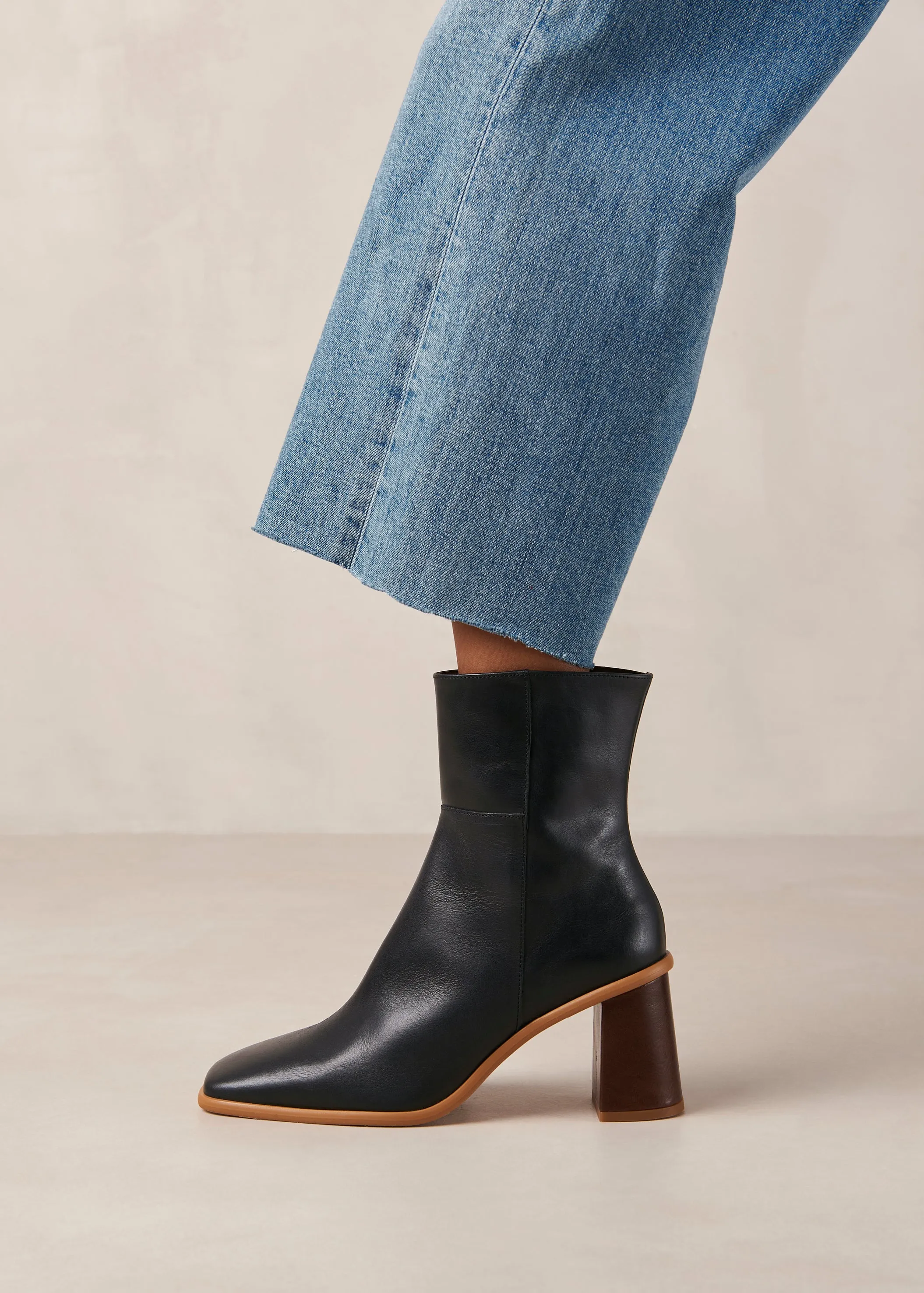 West Vintage Black Leather Ankle Boots