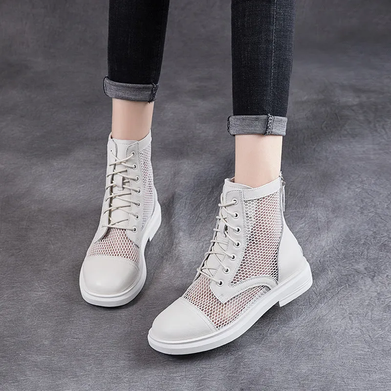 Women Casual Hollow Mesh Leather Summer Boots