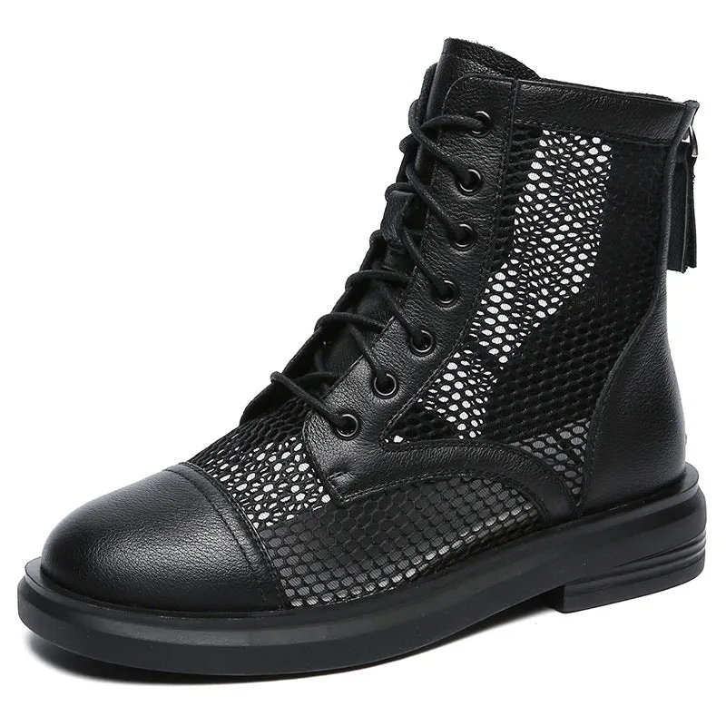 Women Casual Hollow Mesh Leather Summer Boots