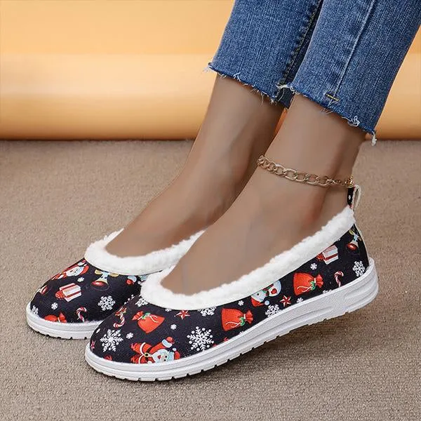 Women's Casual Christmas Elements Furry Flat Shoes 16016802S