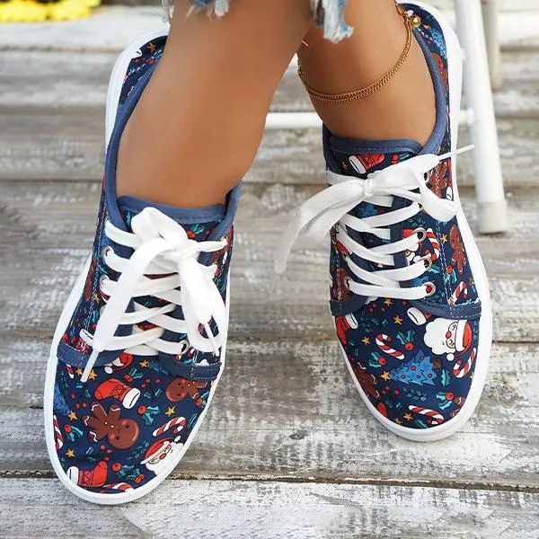 Women's Casual Christmas Printed Flat Canvas Shoes 30396989S