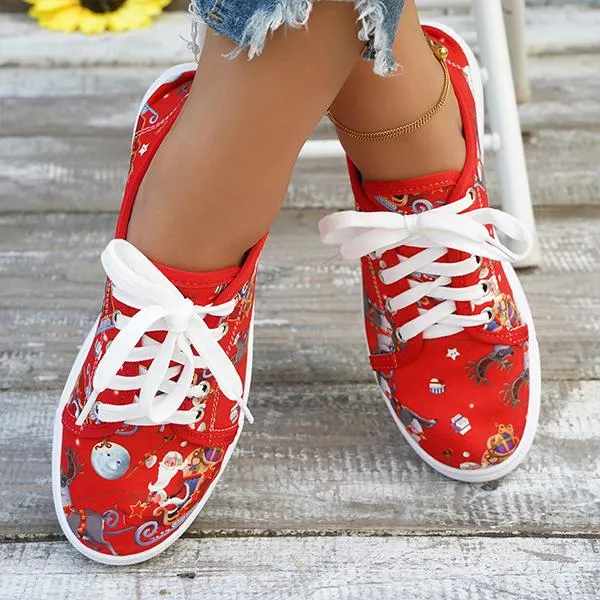 Women's Casual Christmas Printed Flat Canvas Shoes 30396989S