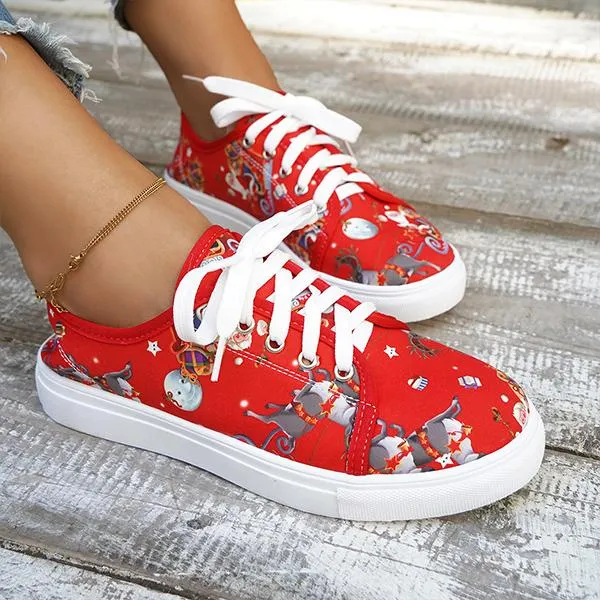 Women's Casual Christmas Printed Flat Canvas Shoes 30396989S