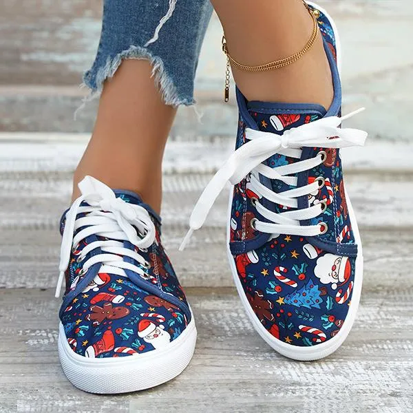 Women's Casual Christmas Printed Flat Canvas Shoes 30396989S