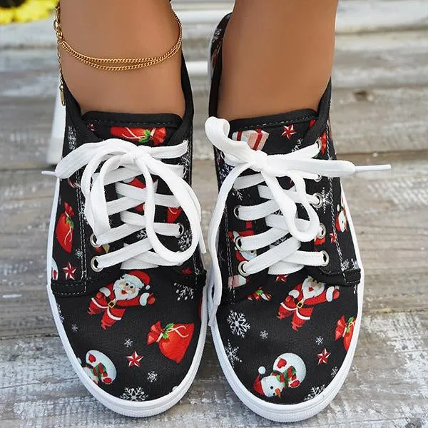 Women's Casual Christmas Printed Flat Canvas Shoes 30396989S