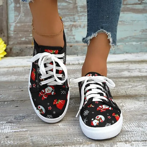 Women's Casual Christmas Printed Flat Canvas Shoes 30396989S