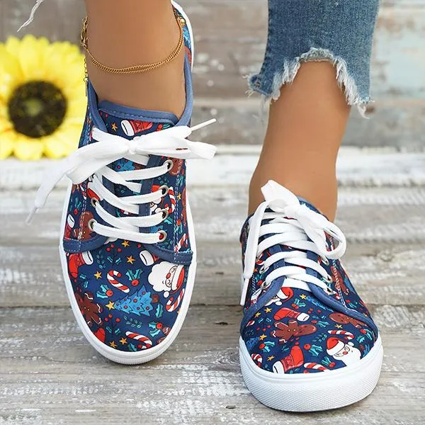 Women's Casual Christmas Printed Flat Canvas Shoes 30396989S