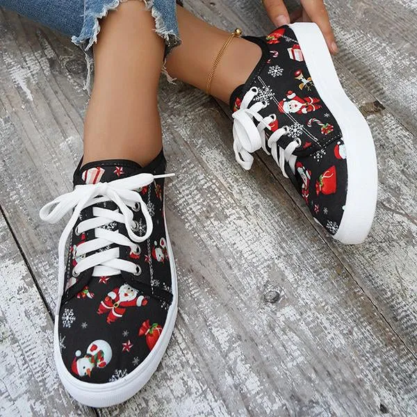 Women's Casual Christmas Printed Flat Canvas Shoes 30396989S