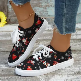 Women's Casual Christmas Printed Flat Canvas Shoes 30396989S