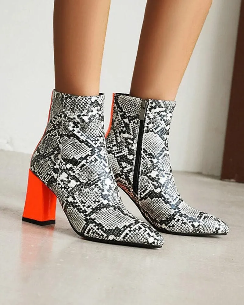 Women's Fashion Animal Print Zipper Ankle Boots