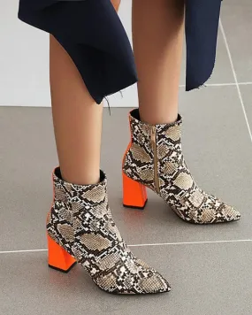 Women's Fashion Animal Print Zipper Ankle Boots