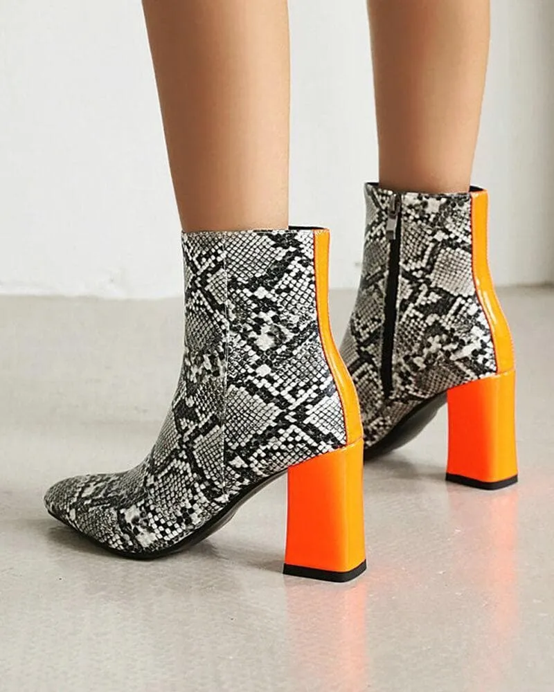 Women's Fashion Animal Print Zipper Ankle Boots