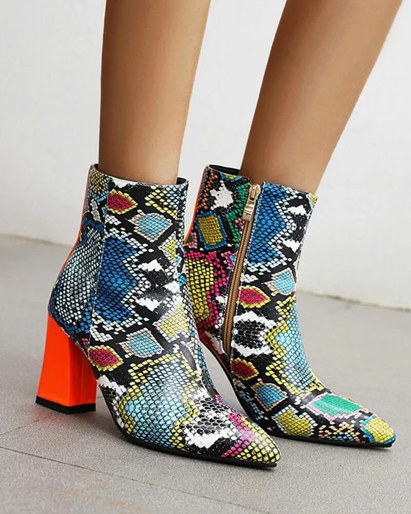 Women's Fashion Animal Print Zipper Ankle Boots