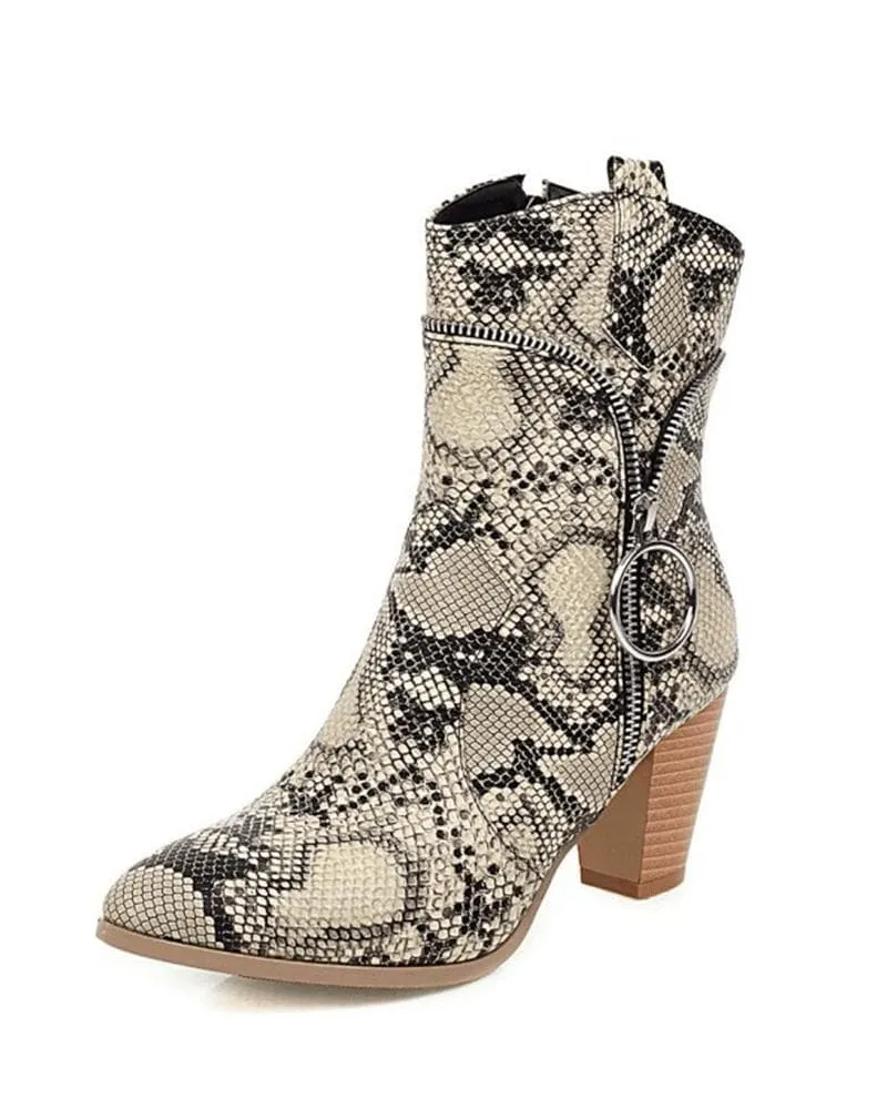 Women's Fashion Anmal Print Zipper Ankle Boots