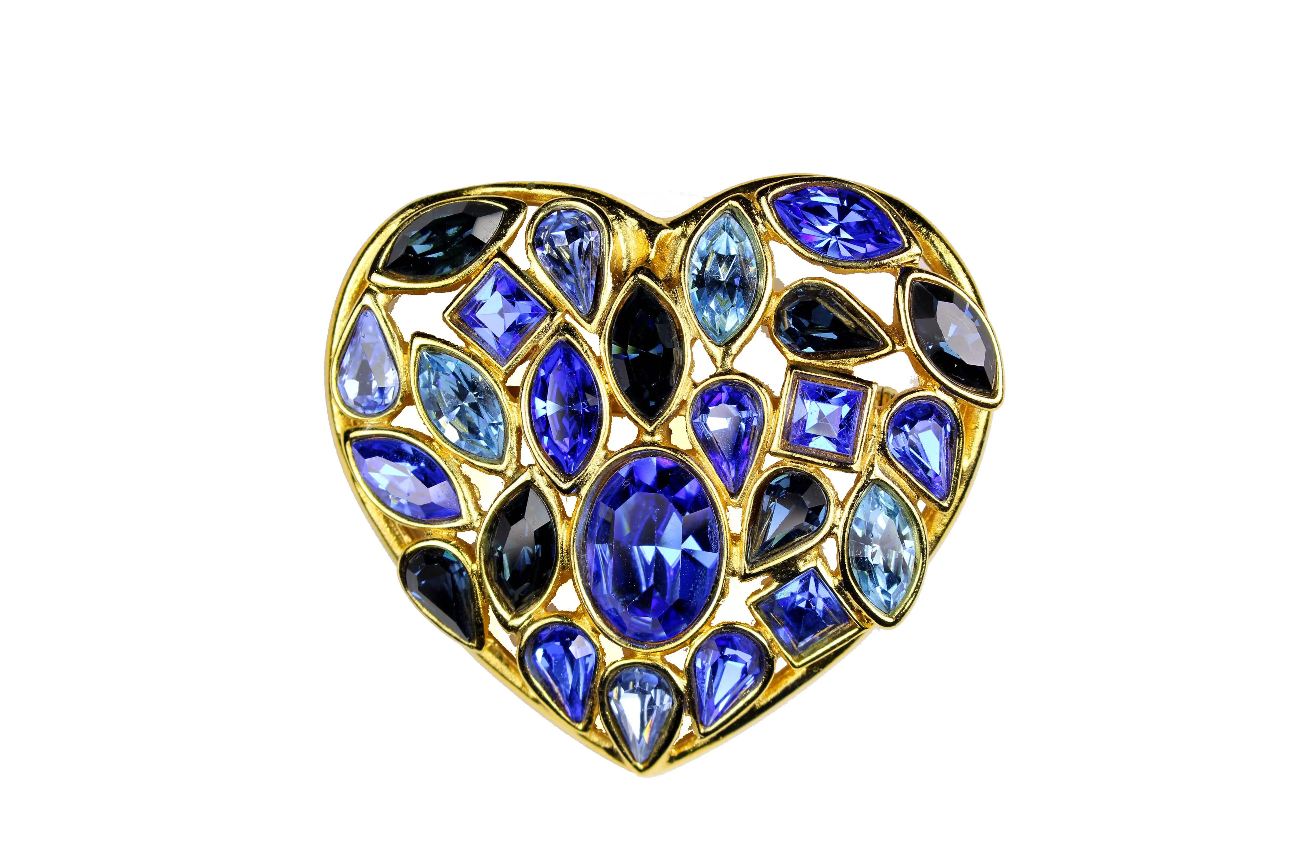 YVES SAINT LAURENT blue heart pendant brooch