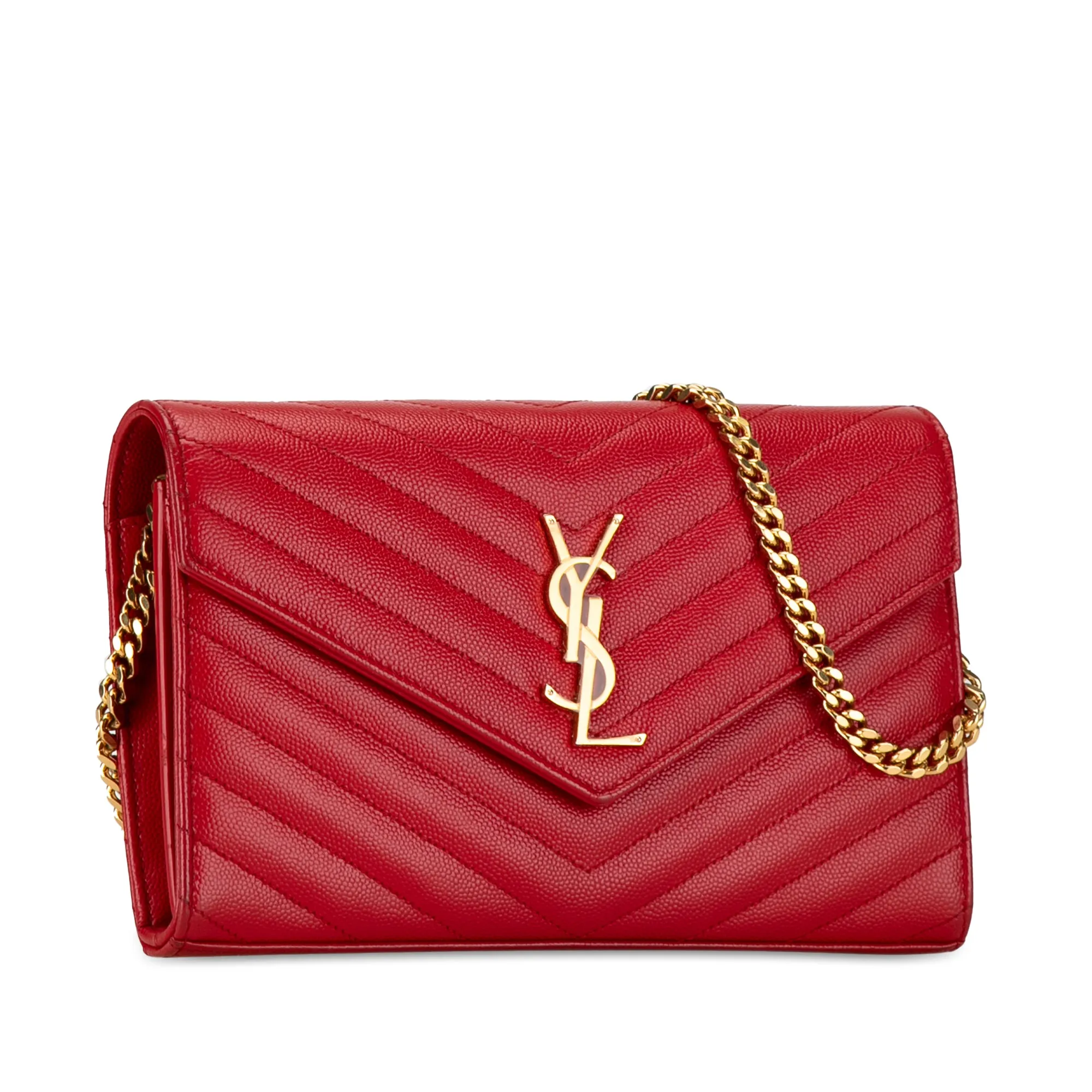 Yves Saint Laurent Envelope Wallet on Chain Red Leather