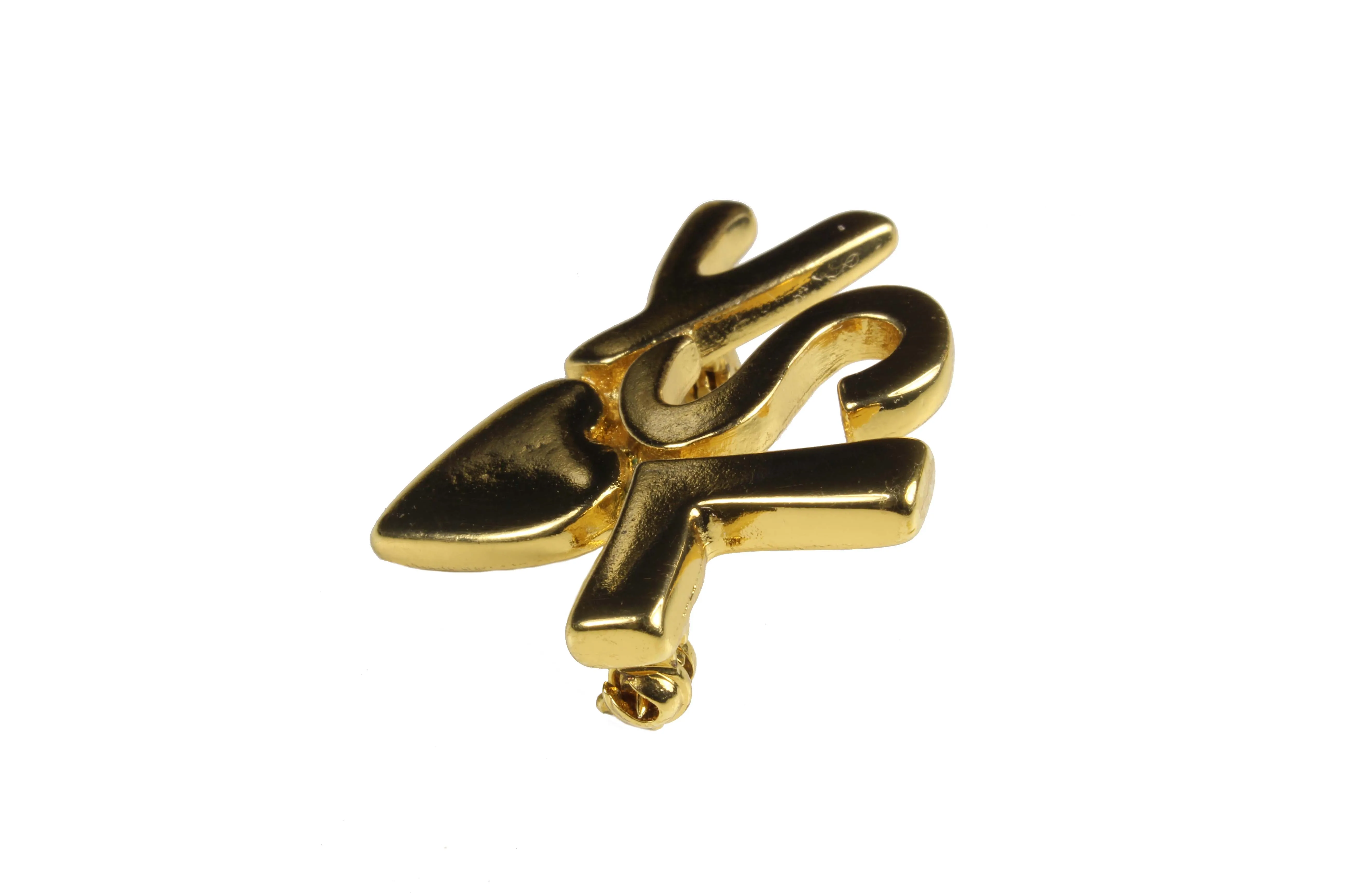 YVES SAINT LAURENT initials over heart brooch